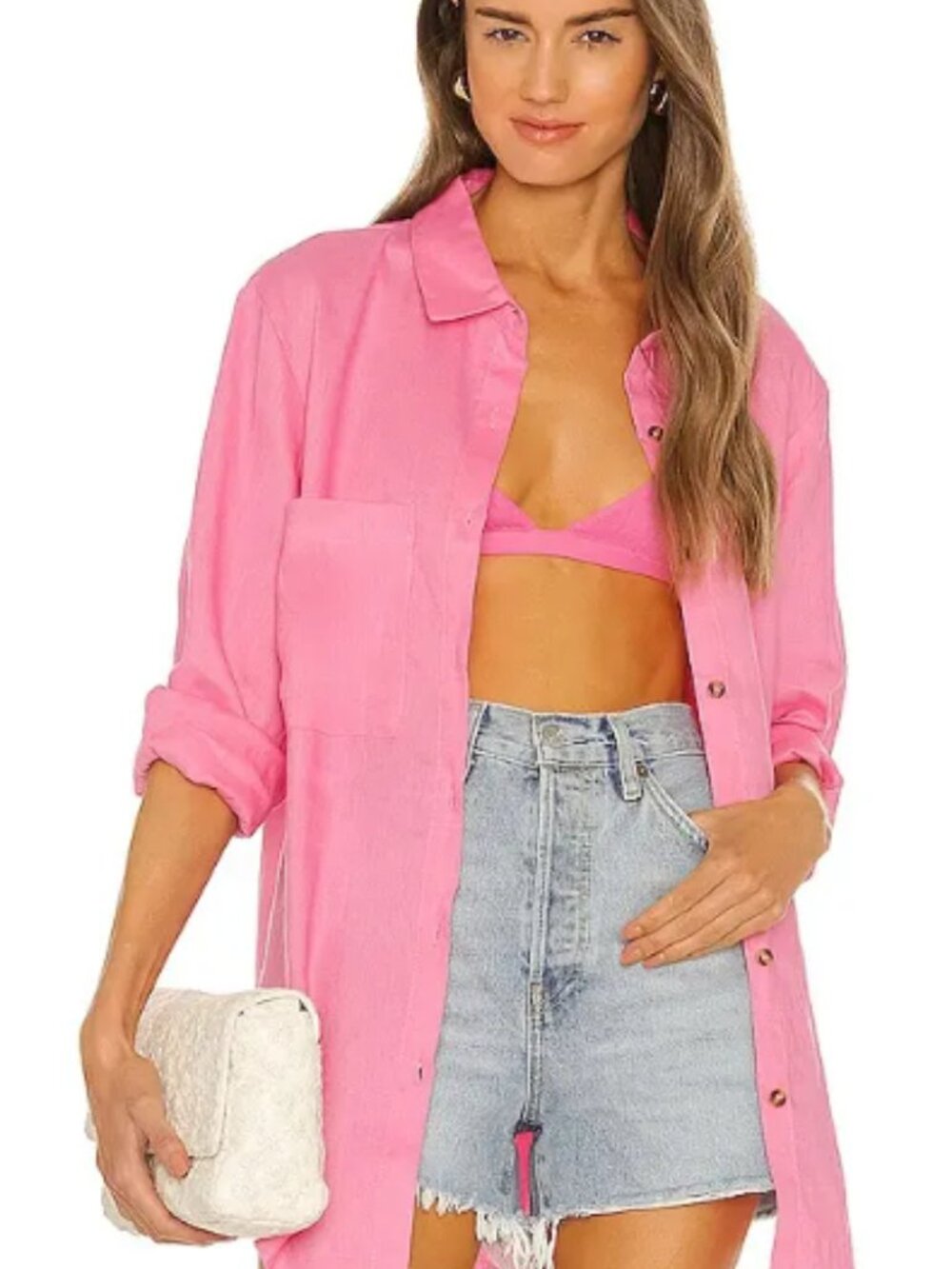 SNDY's Everyday Pink Linen Button-Up Shirt Long Sleeve Lightweight